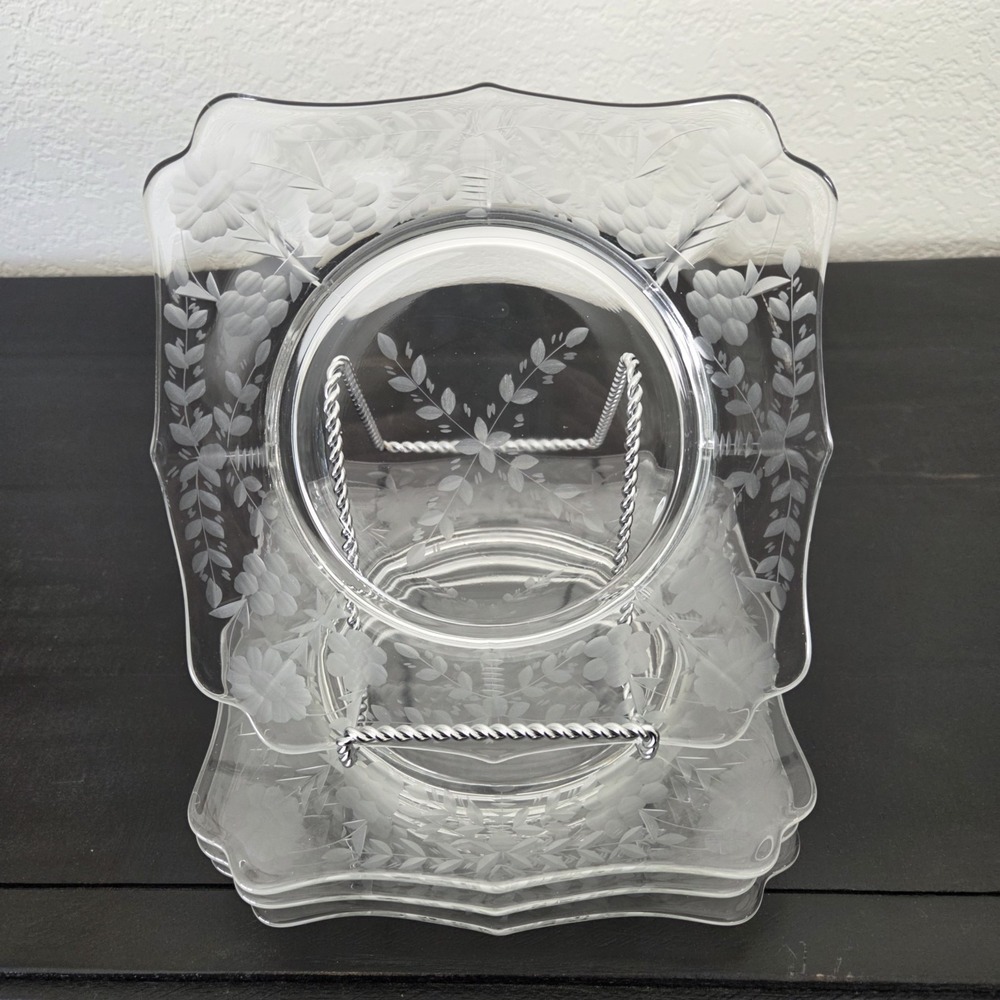 Set Of 4 Vintage Rock Sharpe Spode Square "Anniversary" Salad/Dessert Plates 7"